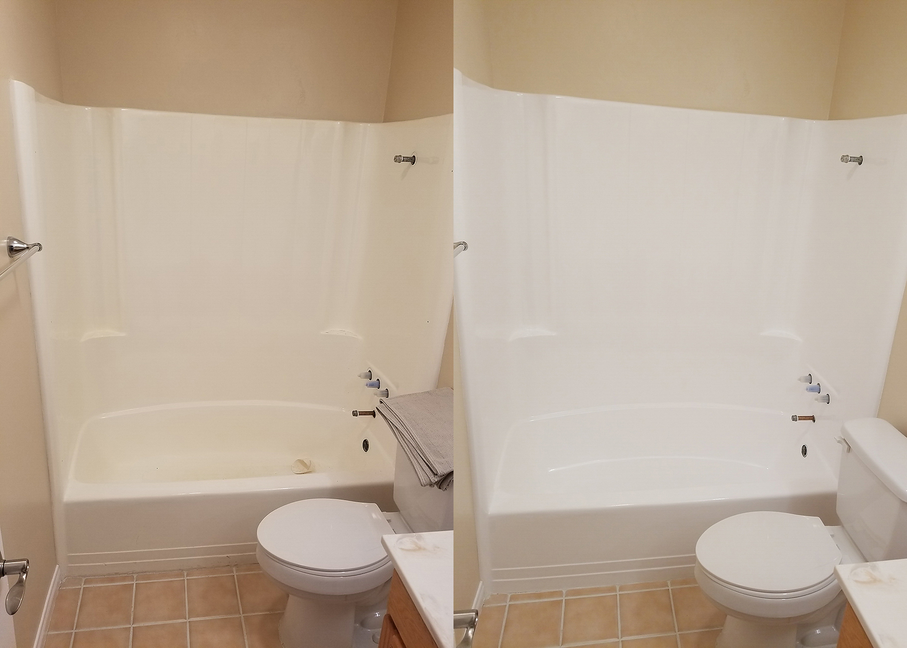 Before and after bathroom refinishing in Santa Ana, CA
