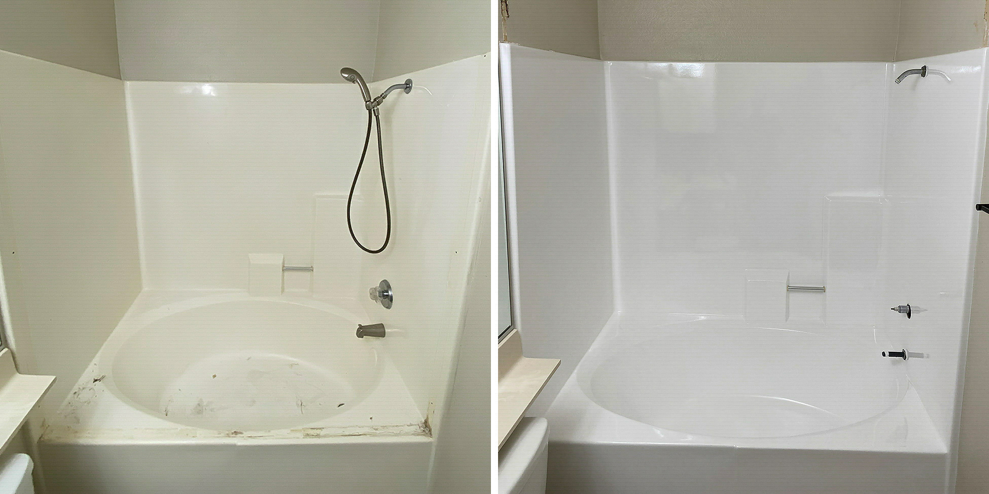 Before and after bathtub reglazing in Carlsbad, CA