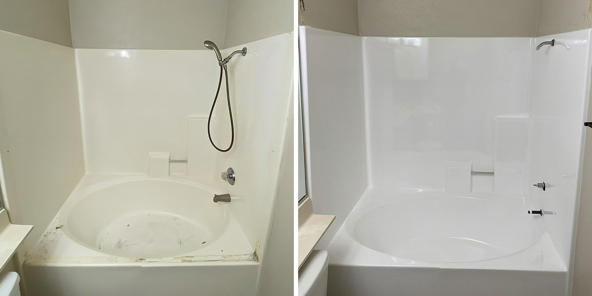 Before and after bathtub reglazing in Oceanside, CA